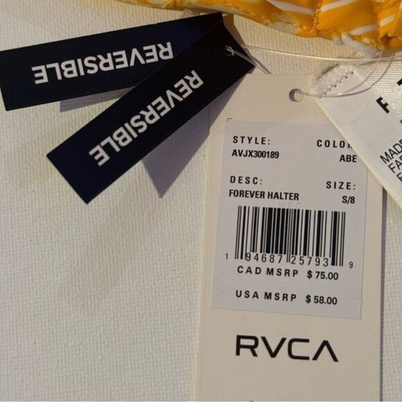 RVCA Forever Reversible Halter Tie Strap Bikini Top - Ambar, Size Small - Picture 6 of 10
